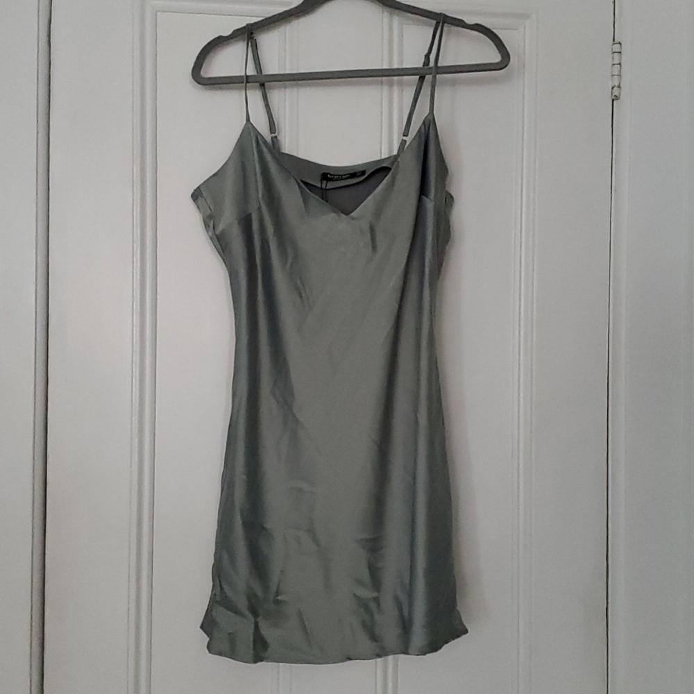 Nastygal sage green satin slip dress